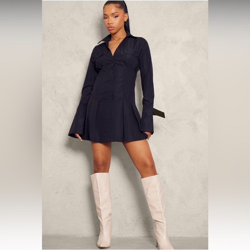 NWT Poplin Pleated Flared Sleeve Dress